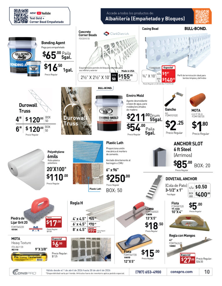 Shopper abril 2026 Conspro Puerto Rico página 10 materiales de construcción