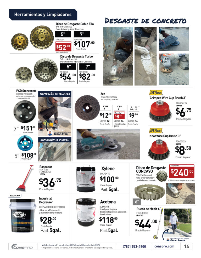 Shopper abril 2026 Conspro Puerto Rico página 14 materiales de construcción