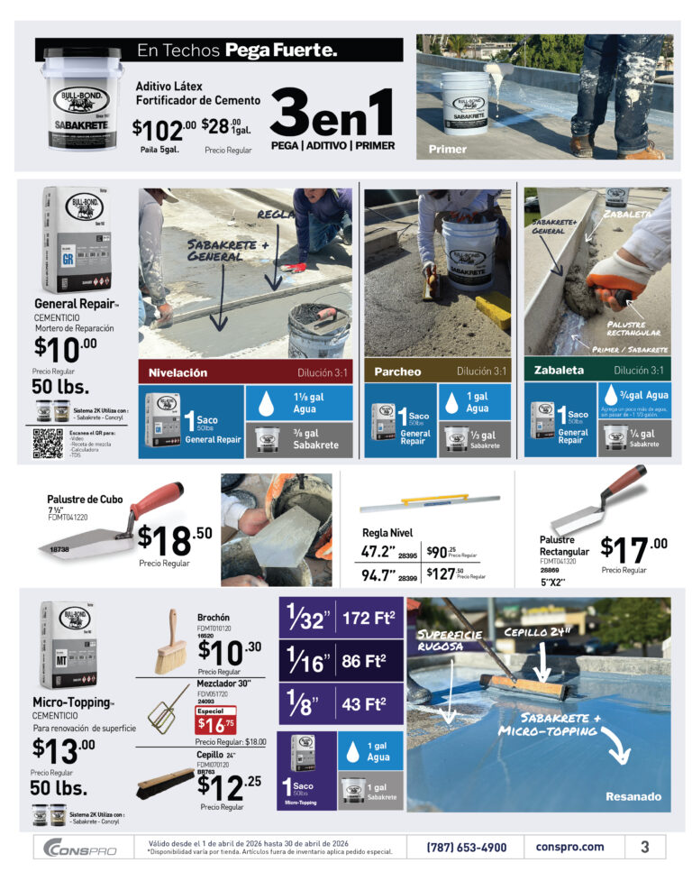 Shopper abril 2026 Conspro Puerto Rico página 3 materiales de construcción