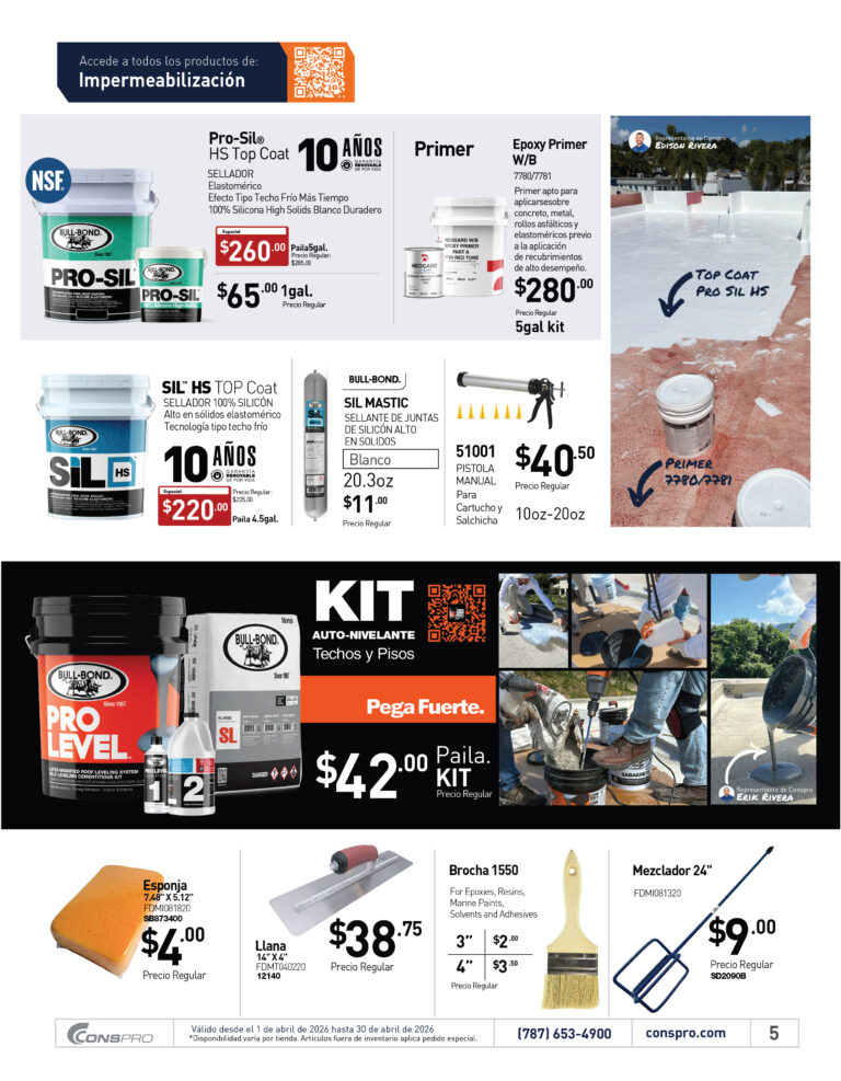 Shopper abril 2026 Conspro Puerto Rico página 5 materiales de construcción
