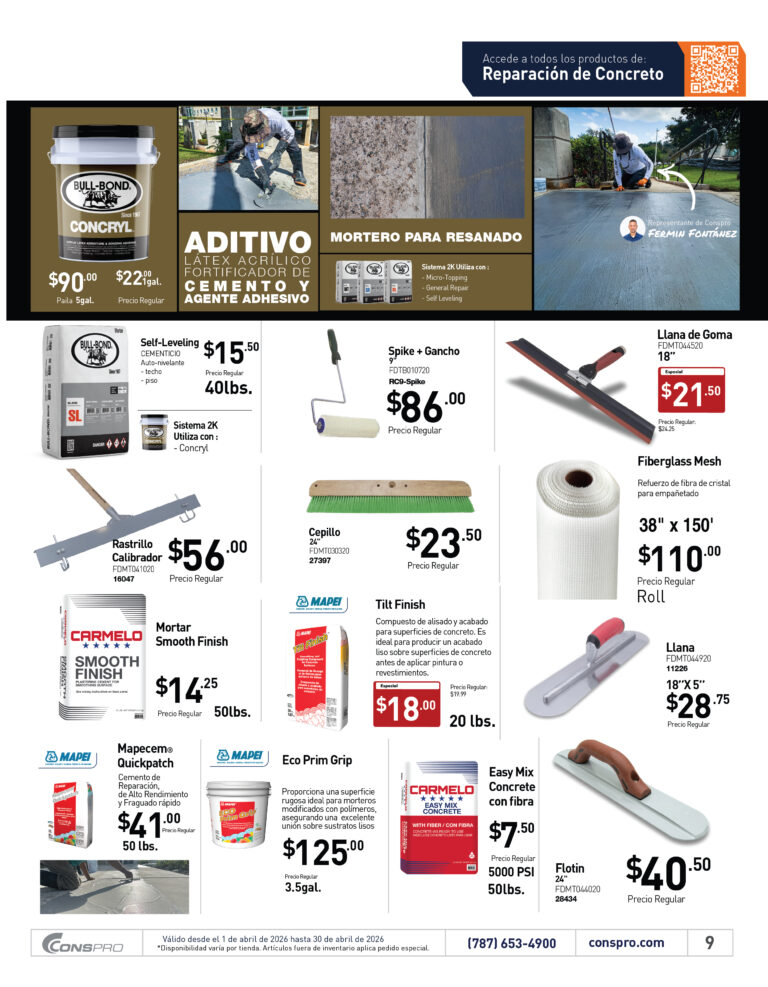 Shopper abril 2026 Conspro Puerto Rico página 9 materiales de construcción